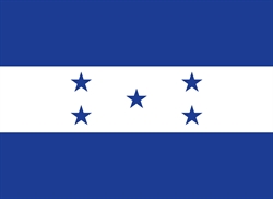 [ai] The national flag of Honduras features five stars arranged in an X pattern on a white horizontal stripe, flanked by two blue horizontal stripes.